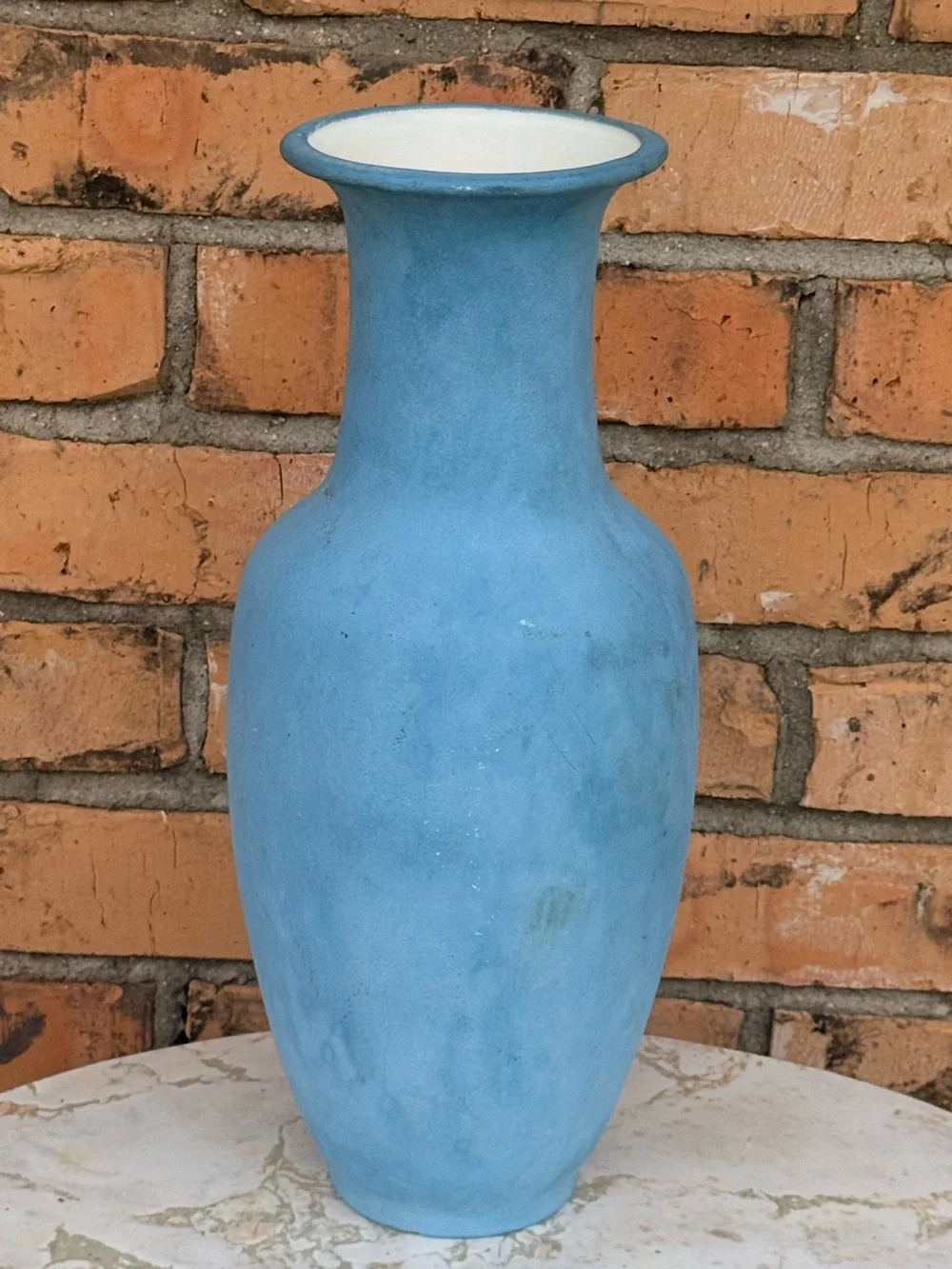 Large Blue Floral Ceramic Vase with White Flower Motif